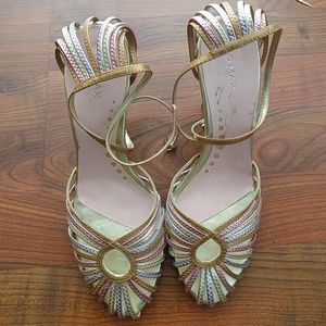 Ankle wrap metallic color sandals/heels